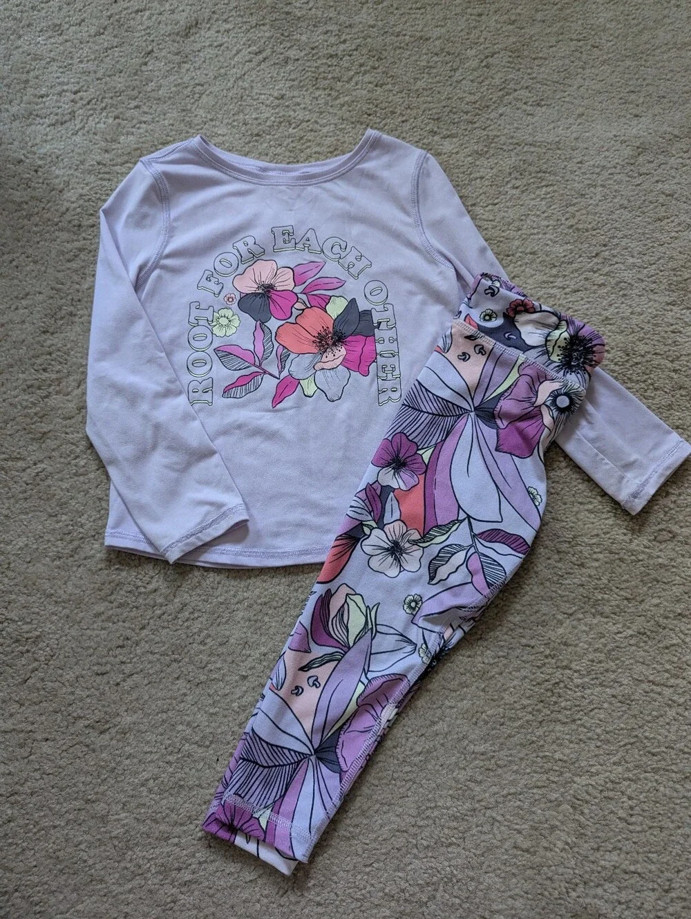 Jumping Beans Matching Purple Floral Active Set Long Sleeve Shirt Leggings 4T